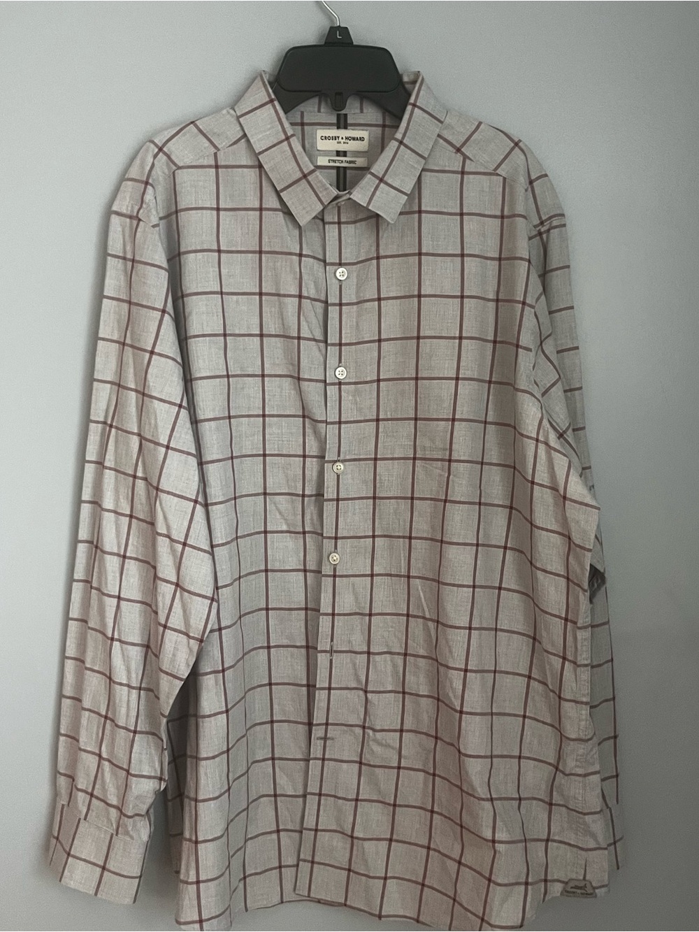Men's Crosby & Howard Button-Down Shirt in Baby Blue with Red Window Pane SZ LG